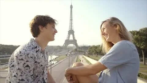 young couple love paris sharing beautiful Stok Videosu (%100