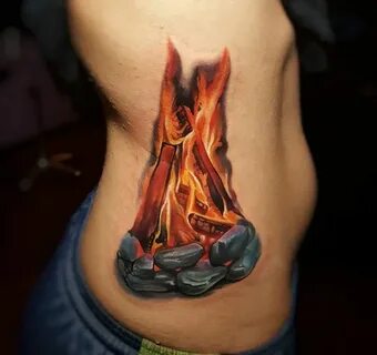 Realistic little campfire with roaring flames on girls side.