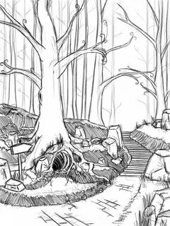 Sketch Of Forest Where Dwarfs Live Coloring Page : Coloring 