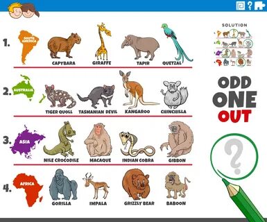 odd one out picture game with animals and continents 2443373 Vector Art at Vecte