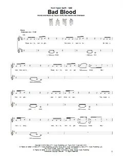 Taylor Swift Bad Blood Sheet Music Notes, Chords Download Po