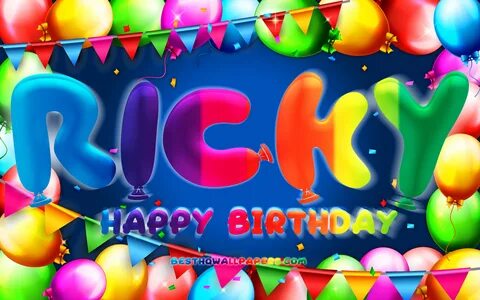 Скачать обои Happy Birthday Ricky, 4k, colorful balloon fram
