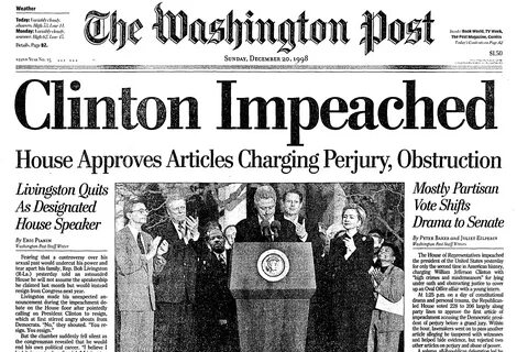 1998 Washington Post headline display newspaper PRESIDENT BILL CLINTON IMPEACHED