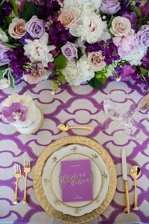 Purple and Gold Place Setting with Chic Graphic Print Table 