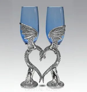 Sapphire Blue Dragon Wing Heart Toasting Flutes - Puzzle Rin