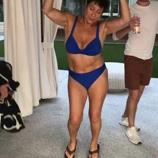 Embarrassing mum' Denise Welch dances in a bikini when son M