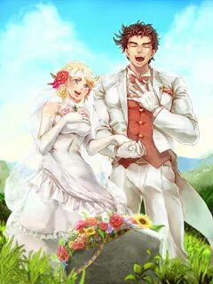 Safebooru - 1boy 1girl blonde hair bridal veil bride brown h