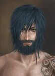 Super hot and terrifying Adrian. Beard art, Dark blue hair, 