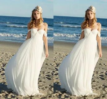 Cheap Chiffon Beach Wedding Dresses Off The Shoulder White W