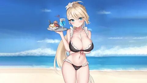 beach, long hair, sea, boobs, anime, blue eyes, beautiful, pretty, erotic, ...