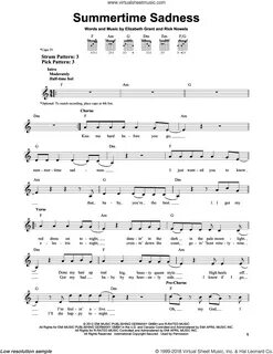 Rey - Summertime Sadness sheet music for guitar solo (chords