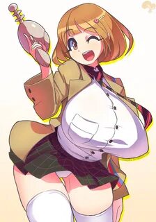 Safebooru - 1girl breasts brown eyes brown hair energy gun h