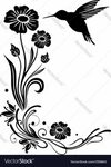 Abstract flowers with hummingbird, black. Download a Free Pr