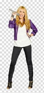 Hannah Montana wearing purple jacket and white shirt and bla