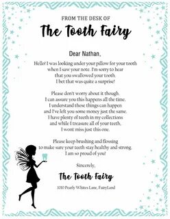 Swallowed a tooth - Letter from the Tooth Fairy Tooth fairy 