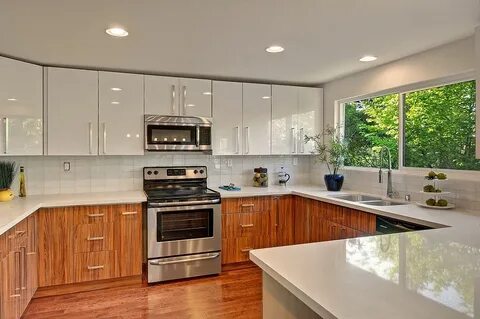 Wood Grain Acrylic Cabinets with Snow White Quartz Counters 