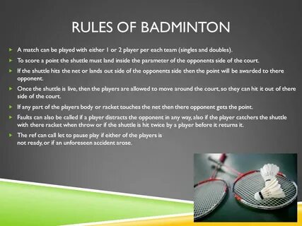 Rules and Regulations of table tennis and badminton - ppt vi