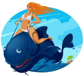 Иллюстрация Девушка на синей рыбе в стиле анимационный