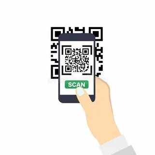 Hand holding a smartphone with QR-Code scan. Flat style icon