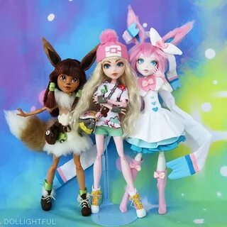 Pokemon Trainer Katherine with Eevee and Sylveon by Dollight
