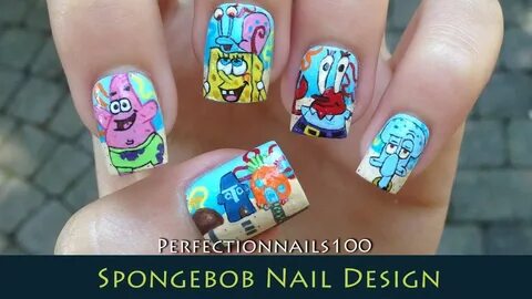Nail Design Spongebob Nail Art Tutorial Freehand - YouTube