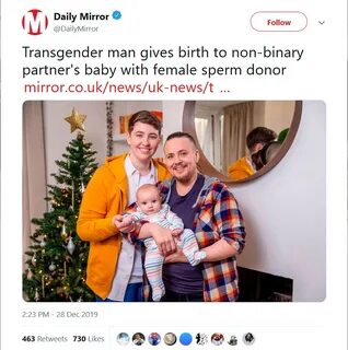 Transgender man gives birth to non-binary partner's baby wit