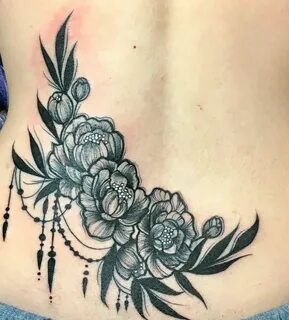 Floral peony cover up back tattoo by Krystel Ivannie Feminin