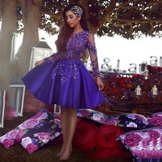 Purple Long Sleeves Homecoming Dresses 2020 Beading Knee Len