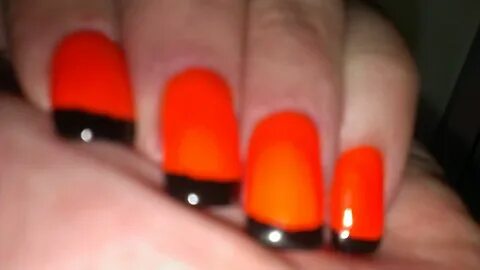 Neon Orange And Black Tip Nail Art Black nail art, Black nai