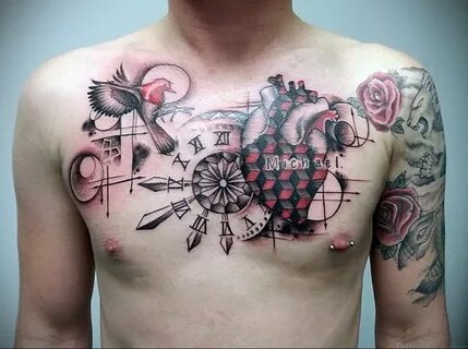 Фото тату часы на груди 17.01.2021 № 0016 -clock tattoo on c