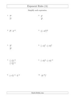 Multiplication And Division With Negative Exponents Workshee