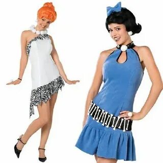 Paar Damen Wilma und Betty The Flintstones 60s Jahre KostÃm 