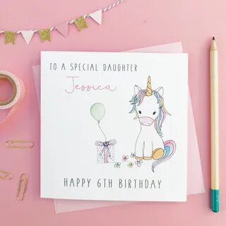 Personalised Unicorn Birthday Card Daughter Granddaughter Ni
