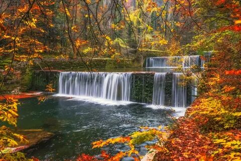 Photo autumn leaves waterfall river - free pictures on Fonwa