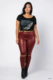 Faux Leather Leggings Cut Out Knee Burgundy Thick Chic Bouti