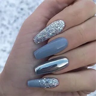 Pin by Dariusz Pieniak on Grey 3 Blue glitter nails, Chrome 