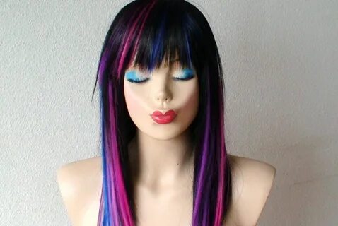 Galaxy Ombre Wig. Black/ Pink Purple Blue Ombre Wig. Straigh