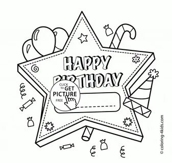 Happy Birthday Star Card coloring page for kids, holiday col