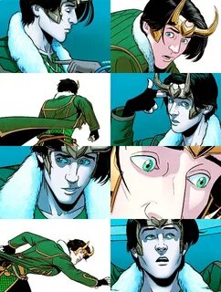 A compilation of panels featuring Loki's new look in Kieron 