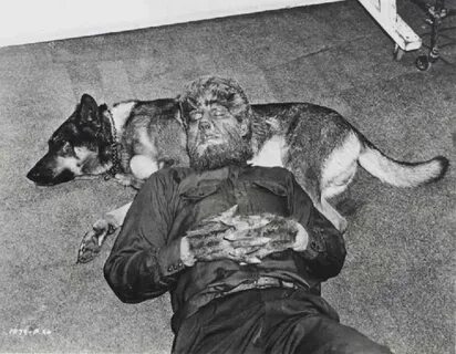 Lon Chaney Jr. and his dog MOOSE taking a break on the set o
