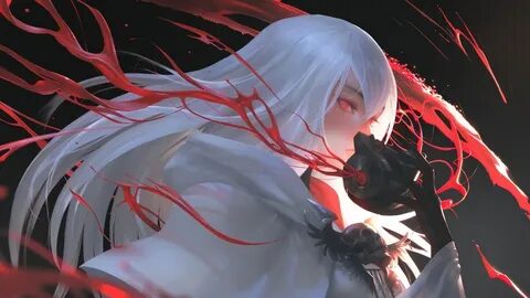 Anime Girl White Hair Red Eye Mask Art Wallpaper 4K PC Deskt