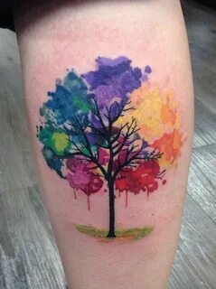 Tree of Life Rainbow Watercolor Tattoo Idea - MyBodiArt.com 