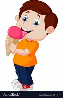 Vector illustration of Cute boy cartoon licking ice cream. D