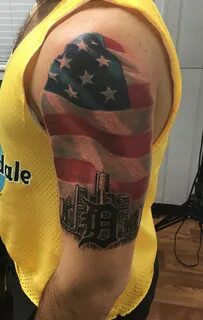 Detroit skyline with American Flag Tattoo American flag tatt