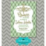 Mint Green Gold Quinceanera Invitations, Sweet 15th Birthday