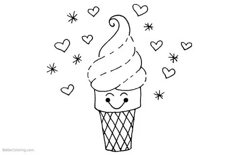 Cute Food Coloring Pages Cartoon Ice Cream - Free Printable 