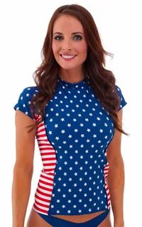 Womens Watersport Rash Guard in Stars and Stripes Skinzwear.