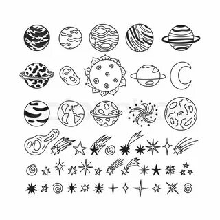 Stock vector of 'Hand drawn planets, stars, asteroids and ot