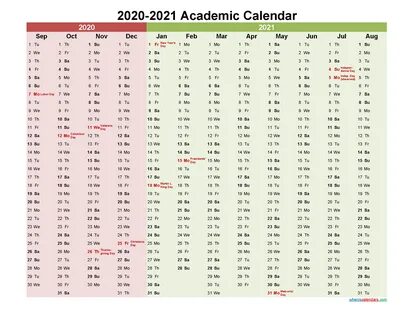 2020 And 2021 Academic Calendar Printable (Landscape)- Templ