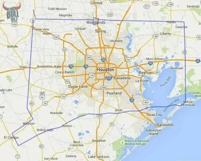 how big is Houston TX ? The blue outline is the map of Conne